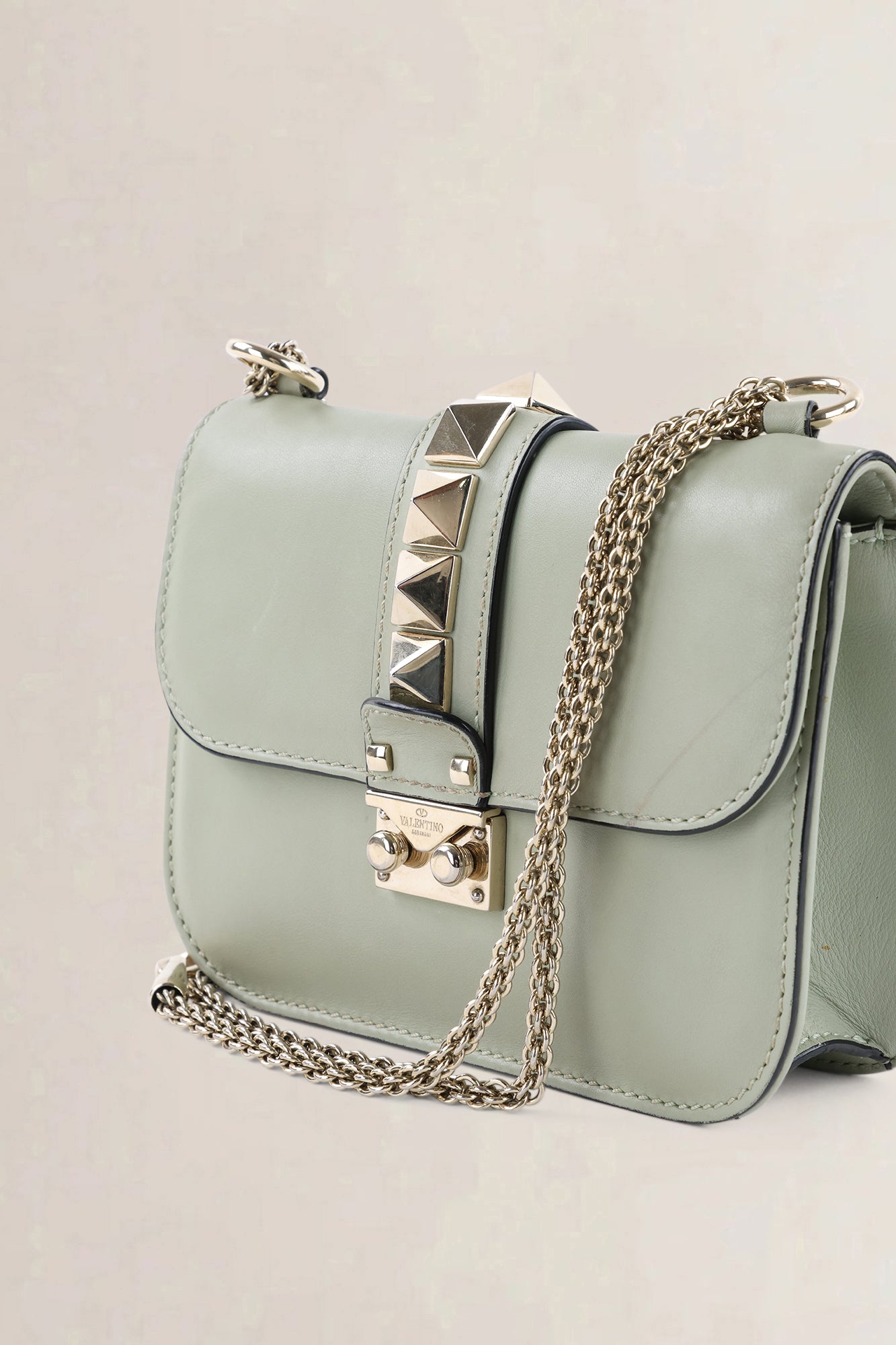 Valentino Garavani Sage Green Small Rockstud Glam Lock Crossbody Bag