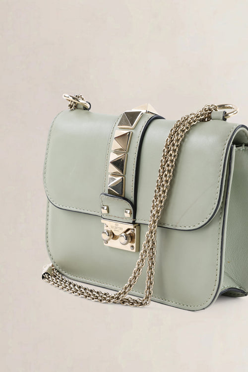 Valentino Garavani Sage Green Small Rockstud Glam Lock Crossbody Bag