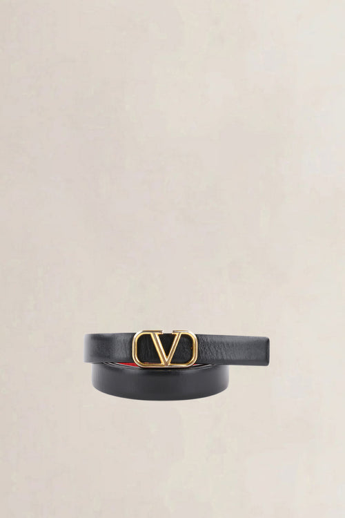 Valentino Garavani Red & Black V-Logo Reversible Belt