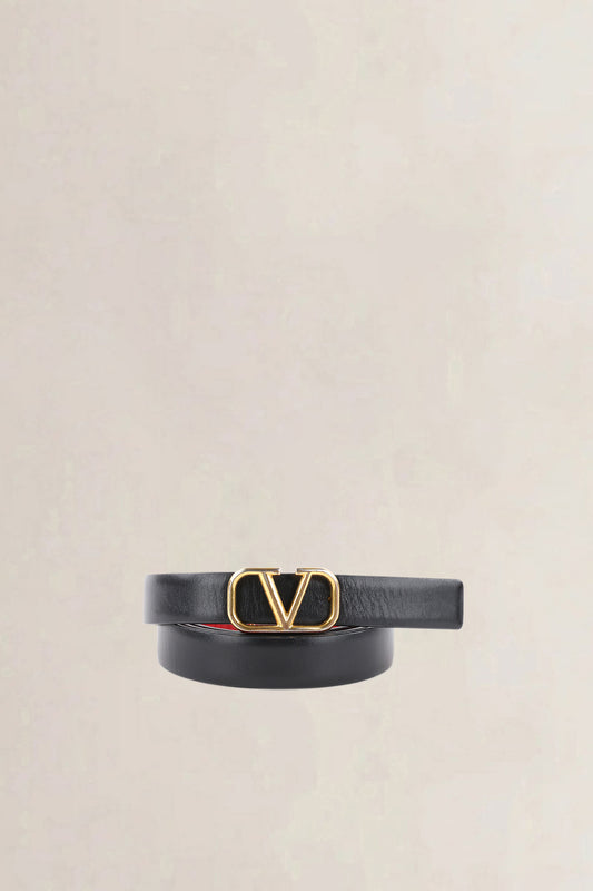 Valentino Garavani Red & Black V-Logo Reversible Belt