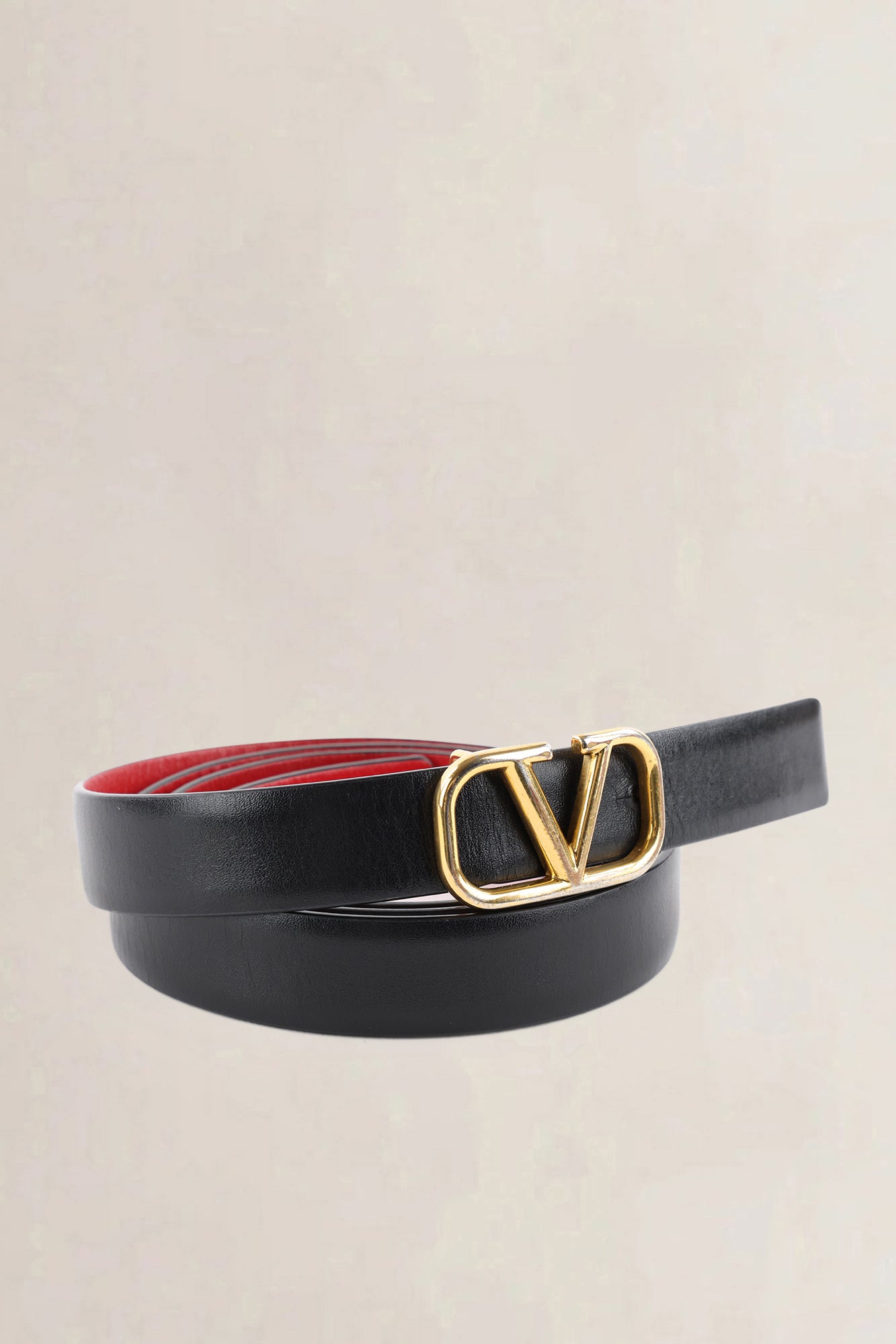 Valentino Garavani Red & Black V-Logo Reversible Belt