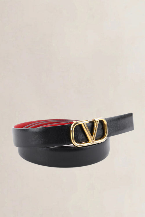 Valentino Garavani Red & Black V-Logo Reversible Belt
