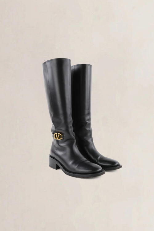 Valentino Garavani Black V-Logo Riding Boots