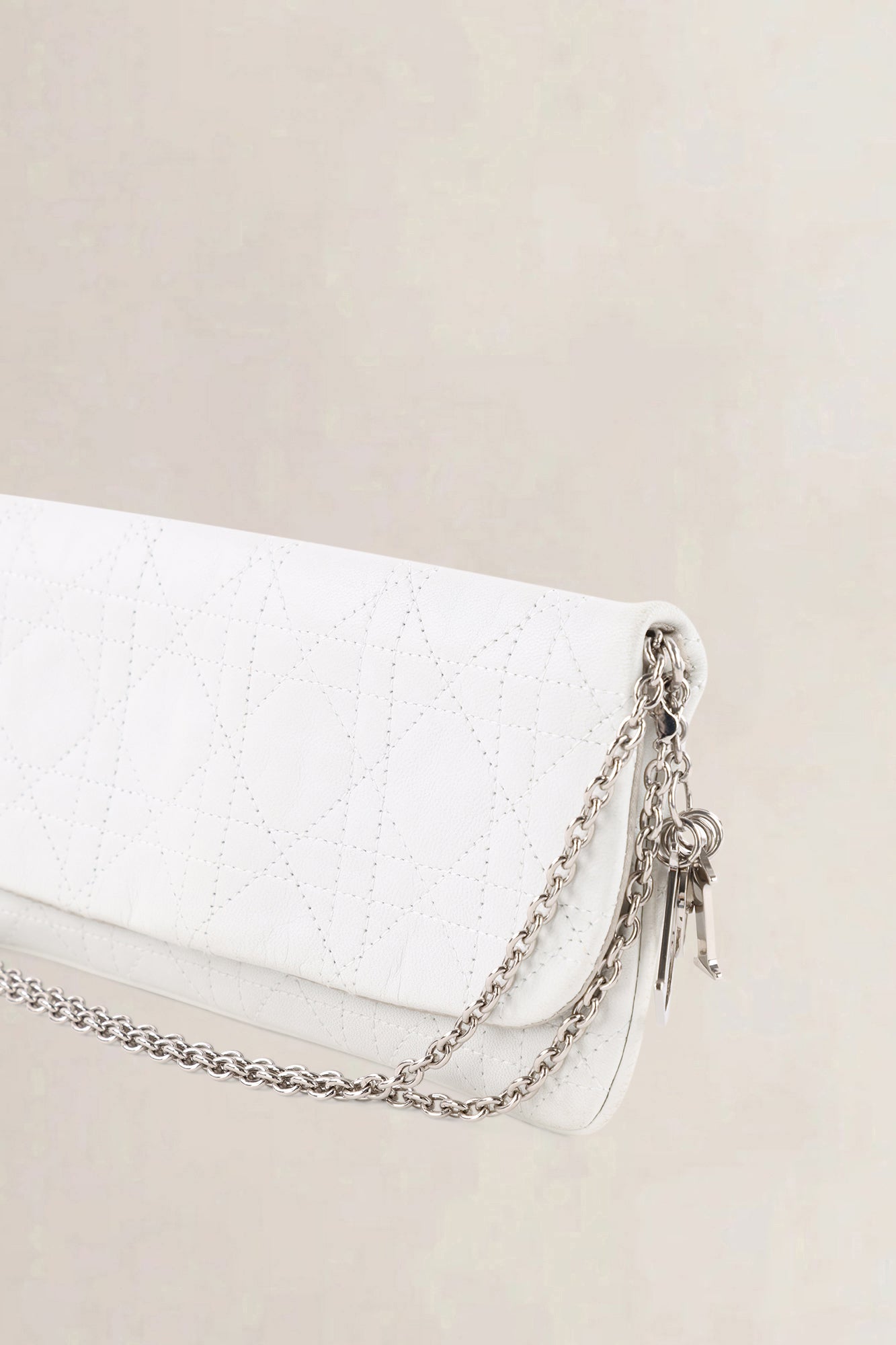 Christian Dior White Cannage Lady Dior Chain Shoulder Bag