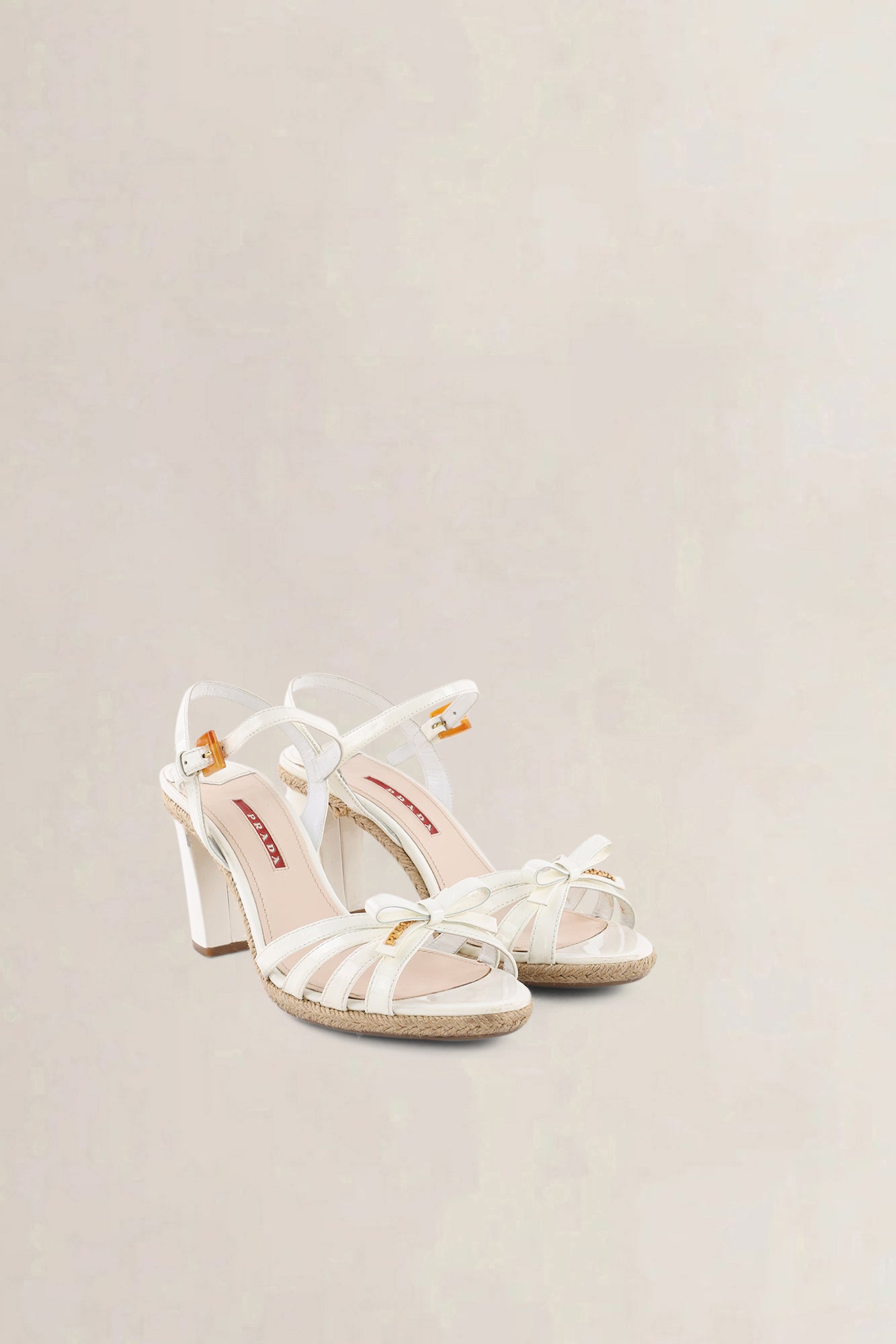 Prada White Patent Leather & Wicker Sandals