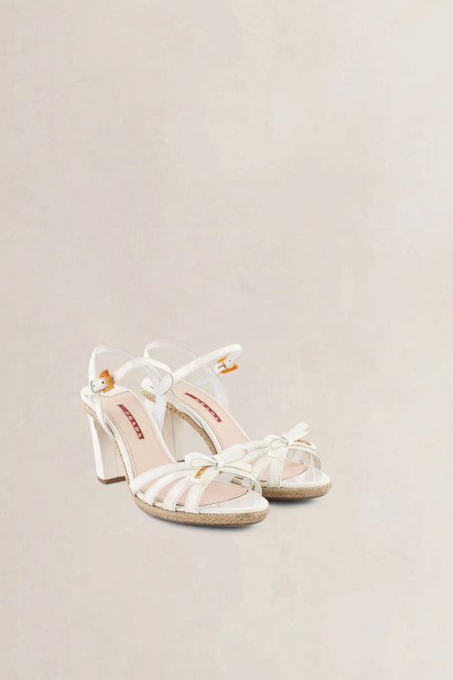 Prada White Patent Leather & Wicker Sandals