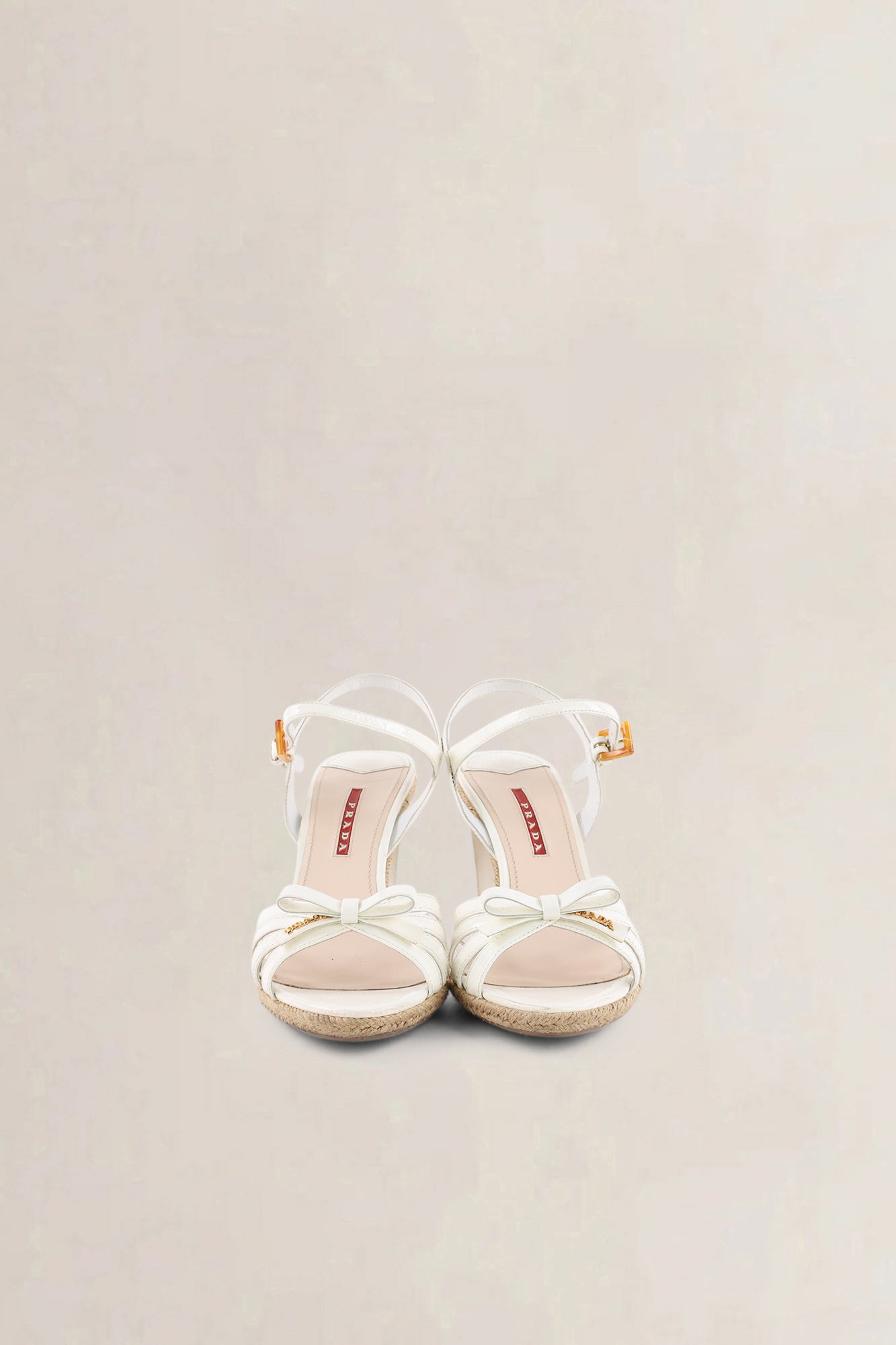 Prada White Patent Leather & Wicker Sandals