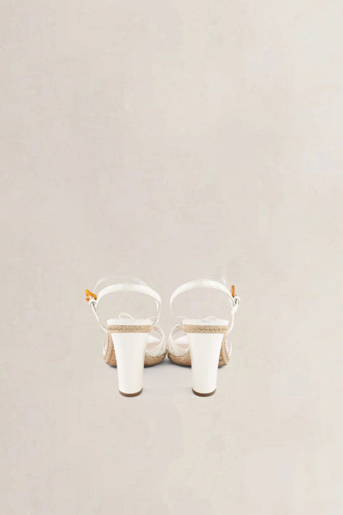 Prada White Patent Leather & Wicker Sandals