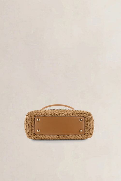 Etro Brown Raffia Floral-Embroidered Crossbody Bag