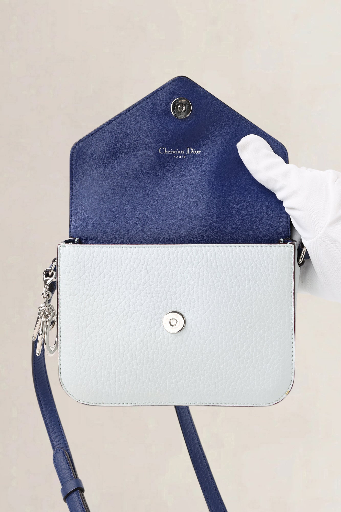 Christian Dior Dark Blue & White Diorissimo Envelope Pouch Crossbody Bag