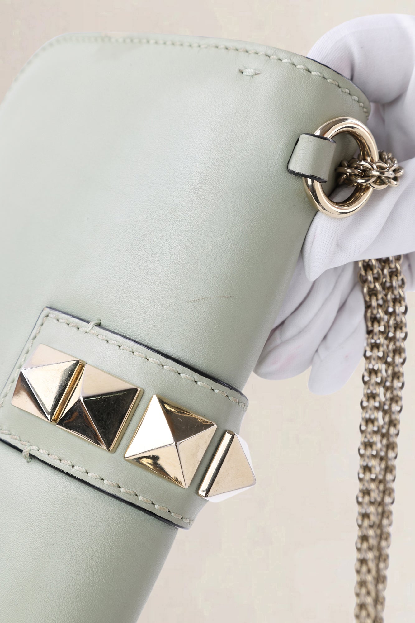 Valentino Garavani Sage Green Small Rockstud Glam Lock Crossbody Bag