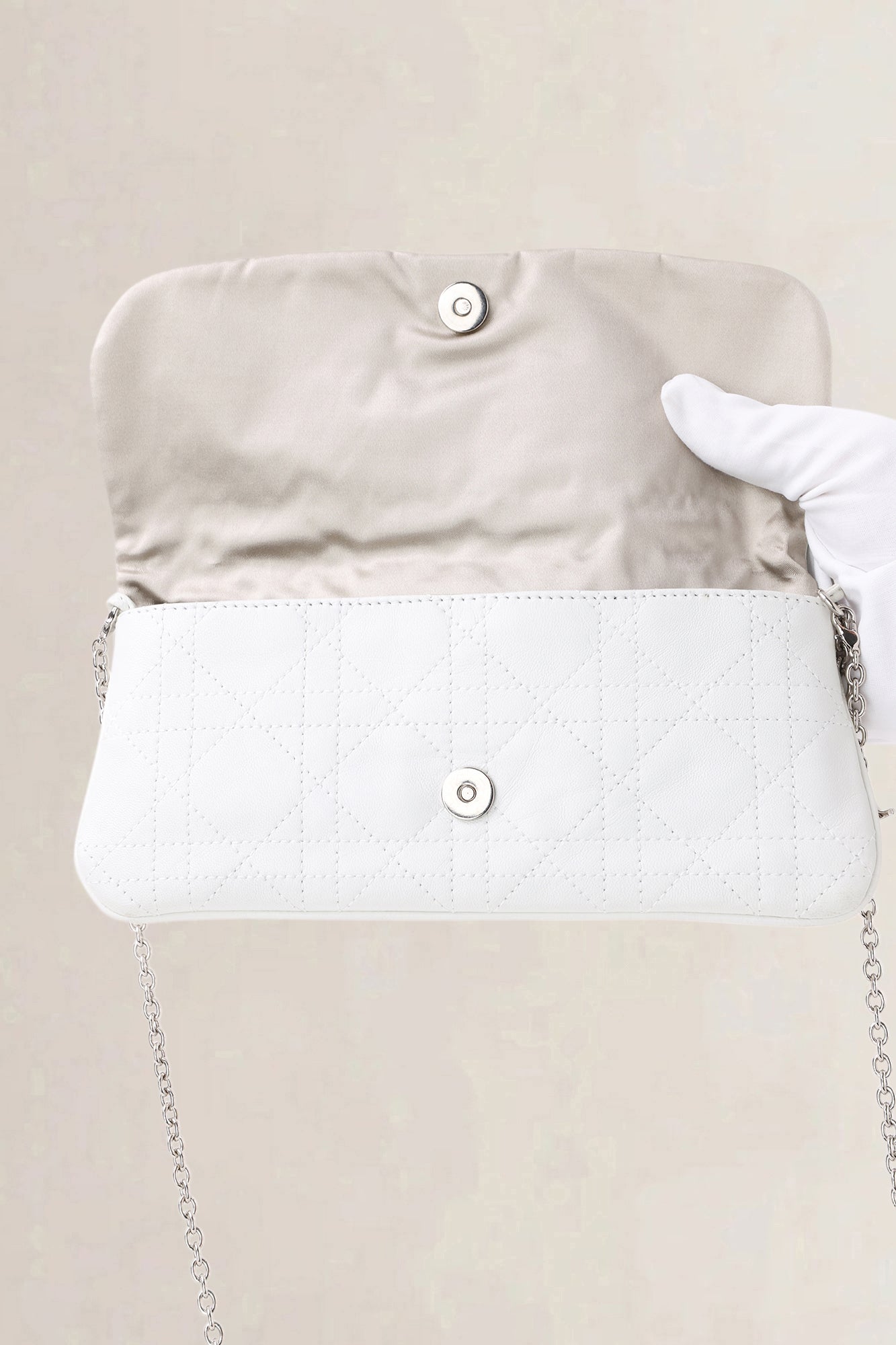 Christian Dior White Cannage Lady Dior Chain Shoulder Bag