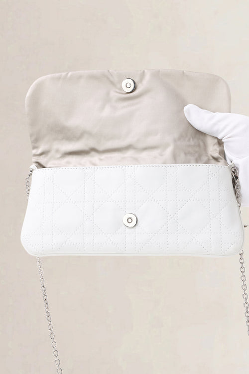 Christian Dior White Cannage Lady Dior Chain Shoulder Bag