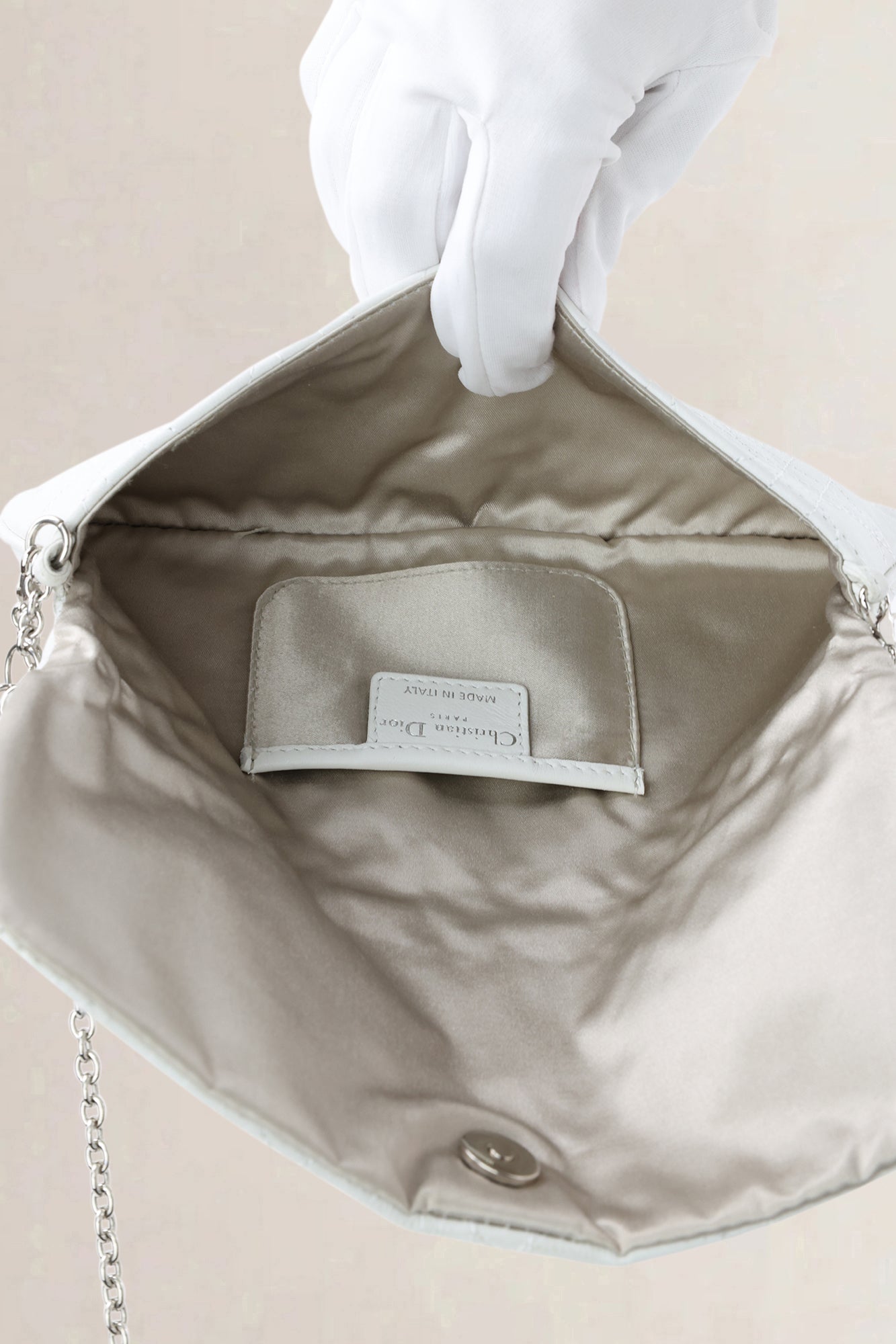 Christian Dior White Cannage Lady Dior Chain Shoulder Bag