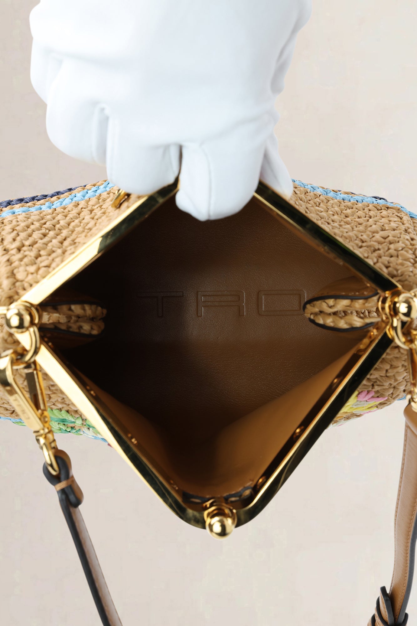 Etro Brown Raffia Floral-Embroidered Crossbody Bag