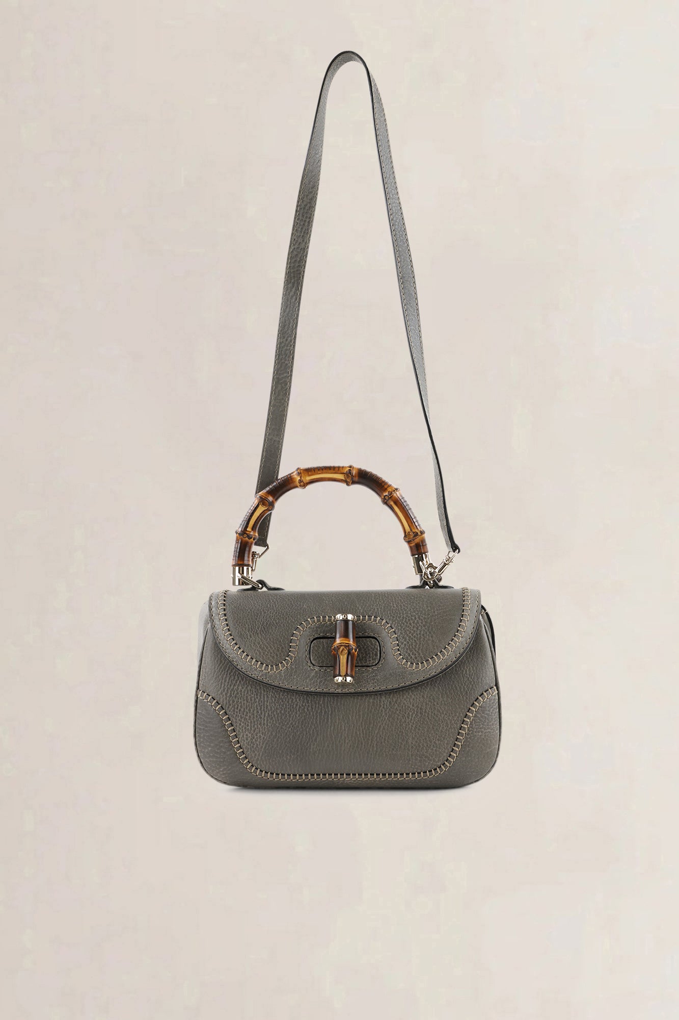 Gucci Grey Peggy Bamboo Shoulder Bag