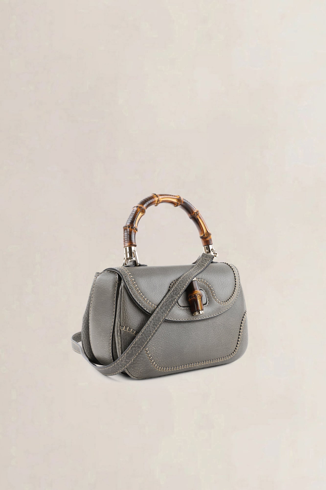 Gucci Grey Peggy Bamboo Shoulder Bag