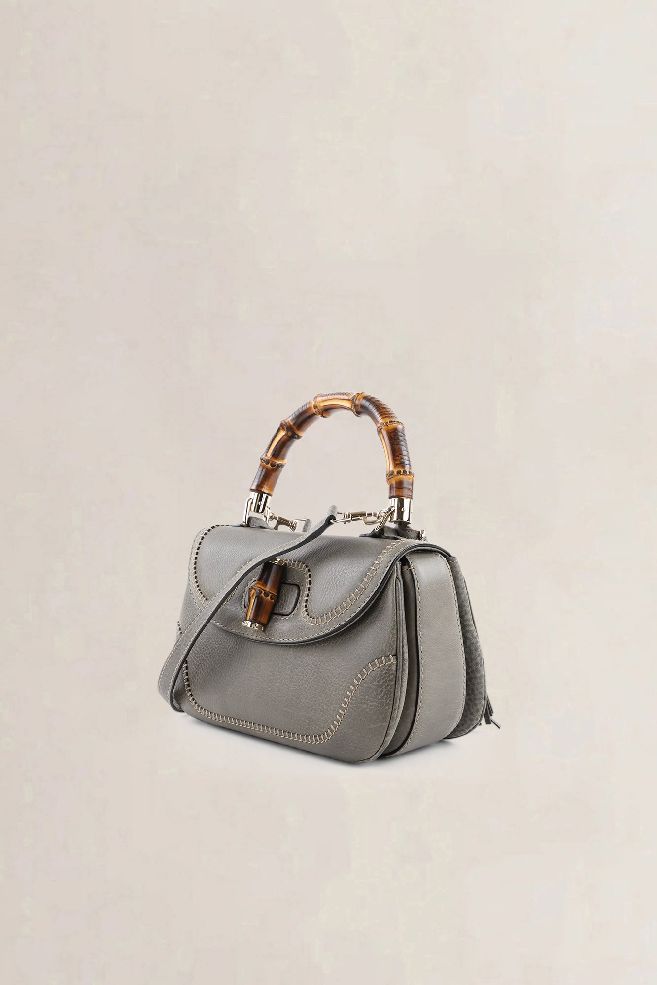 Gucci Grey Peggy Bamboo Shoulder Bag