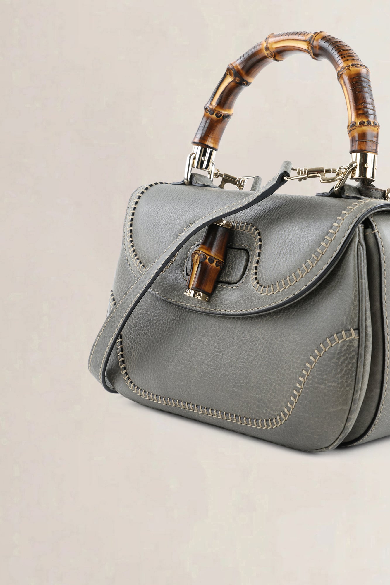 Gucci Grey Peggy Bamboo Shoulder Bag