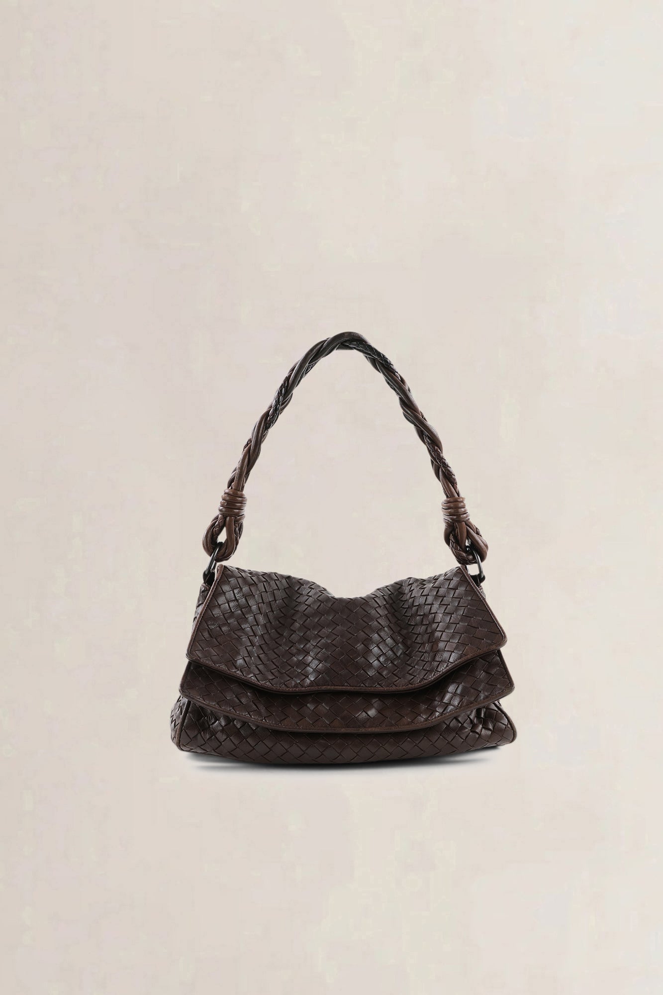 Bottega Veneta Dark Brown Intrecciato Braided Double-Flap Shoulder Bag