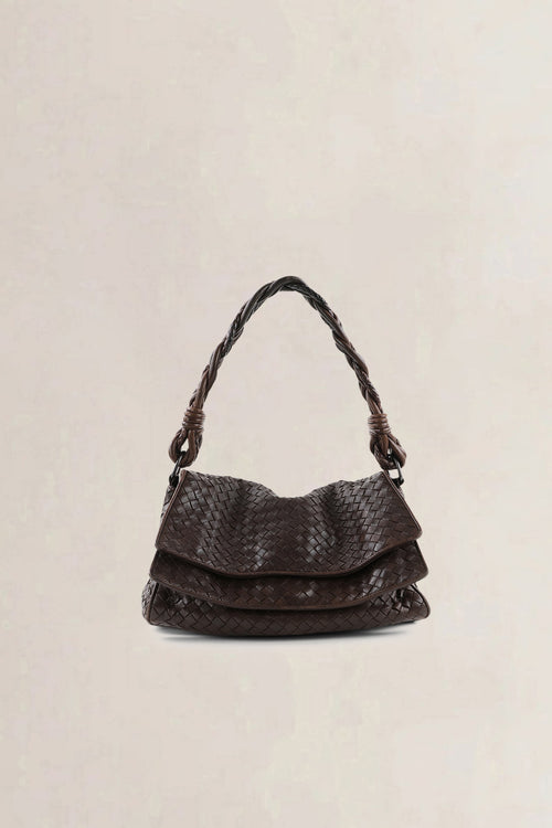 Bottega Veneta Dark Brown Intrecciato Braided Double-Flap Shoulder Bag