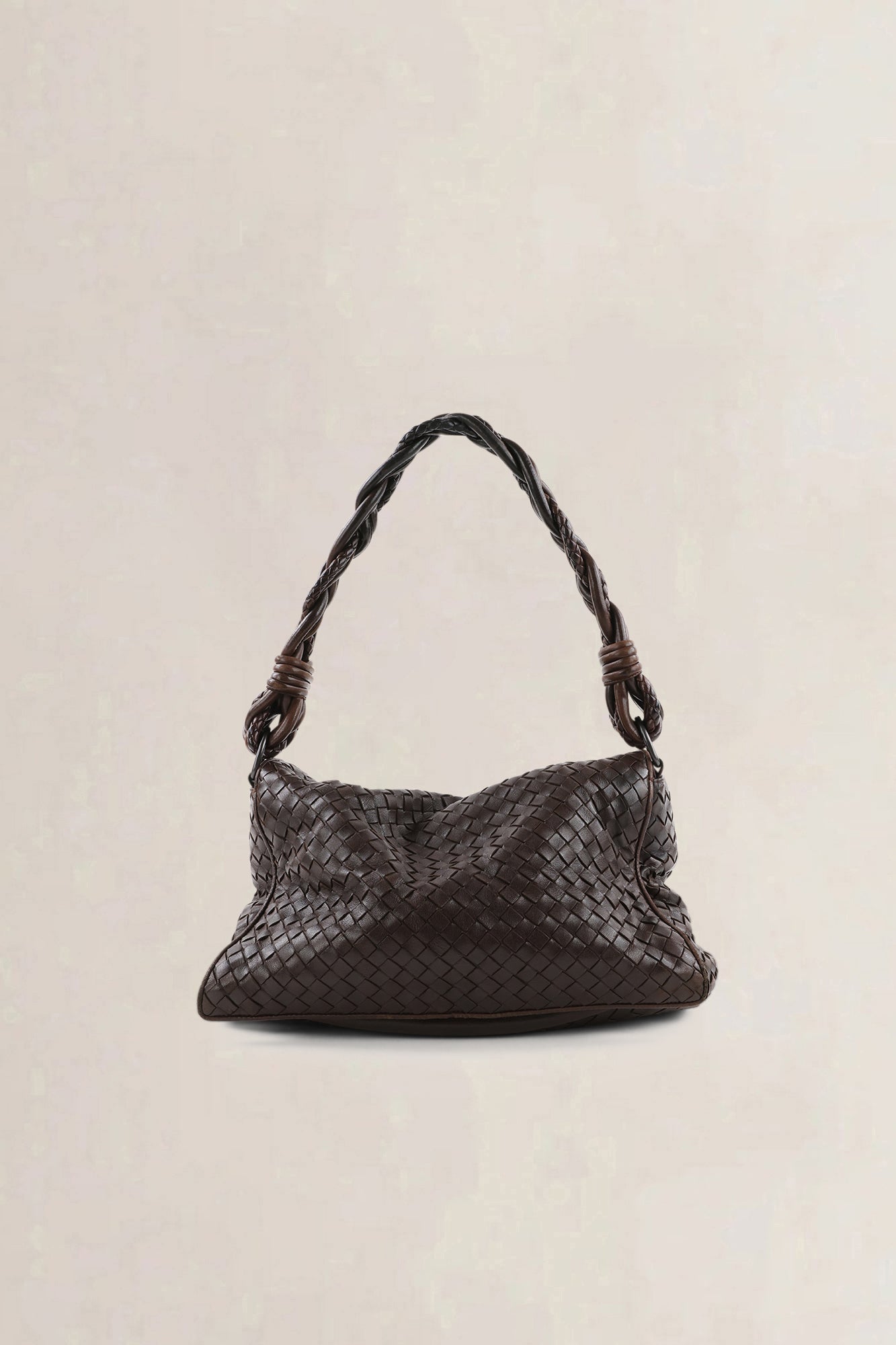 Bottega Veneta Dark Brown Intrecciato Braided Double-Flap Shoulder Bag