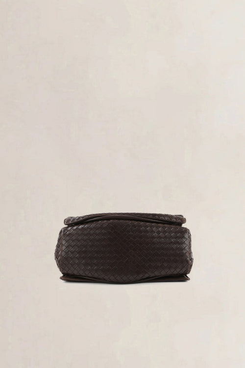 Bottega Veneta Dark Brown Intrecciato Braided Double-Flap Shoulder Bag