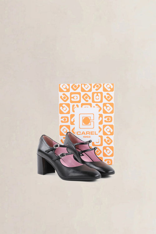 Carel Black Leather Alice Mary Jane Pumps