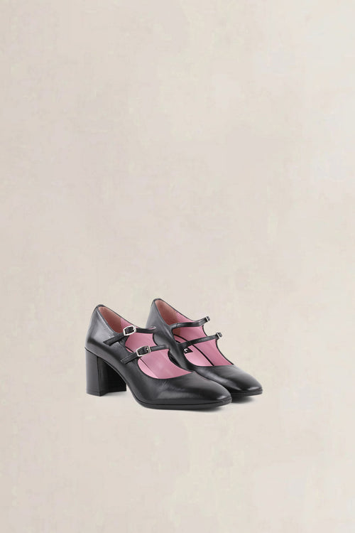 Carel Black Leather Alice Mary Jane Pumps