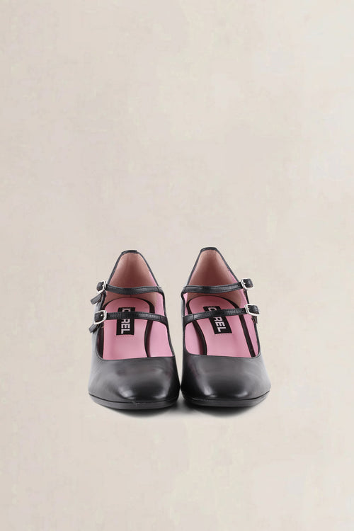 Carel Black Leather Alice Mary Jane Pumps