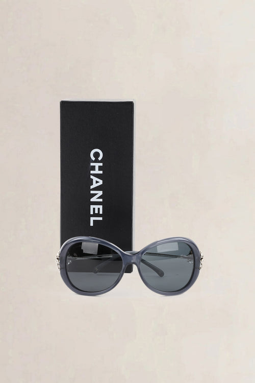 Chanel Blue Frame & Silver Bow Sunglasses