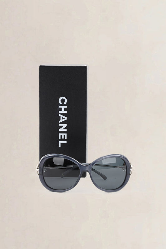 Chanel Blue Frame & Silver Bow Sunglasses