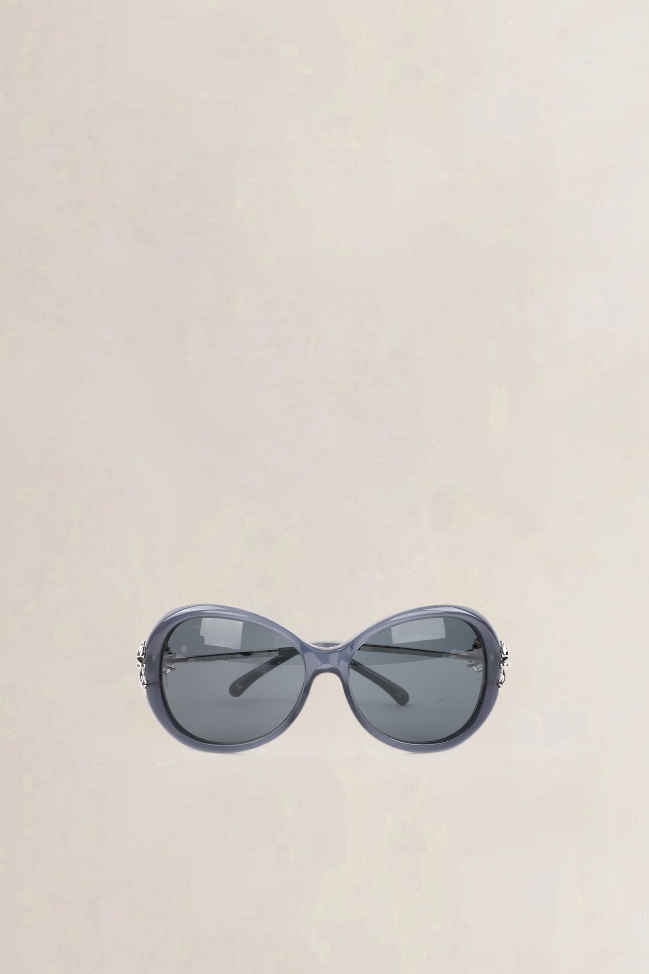 Chanel Blue Frame & Silver Bow Sunglasses
