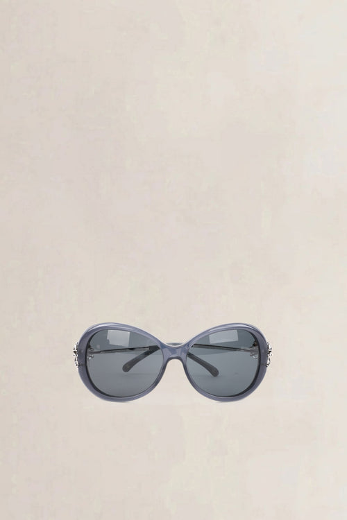 Chanel Blue Frame & Silver Bow Sunglasses