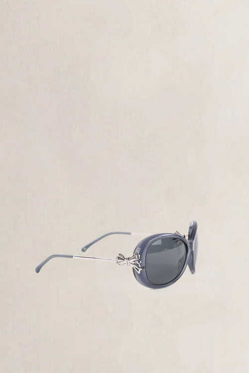 Chanel Blue Frame & Silver Bow Sunglasses