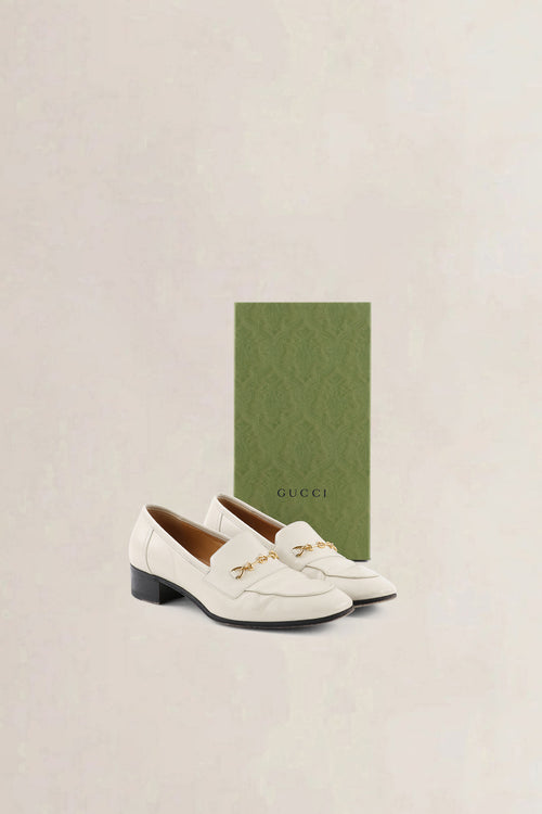 Gucci White Interlocking G Horsebit Loafers