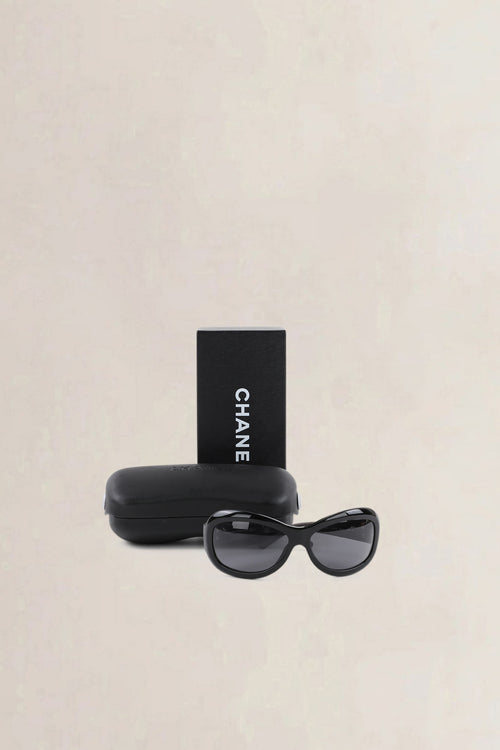 Chanel Black & Brown Interlocking CC Logo Oversize Sunglasses