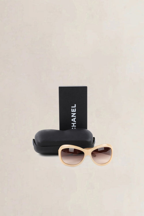 Chanel Beige Interlocking CC Logo Oversize Sunglasses
