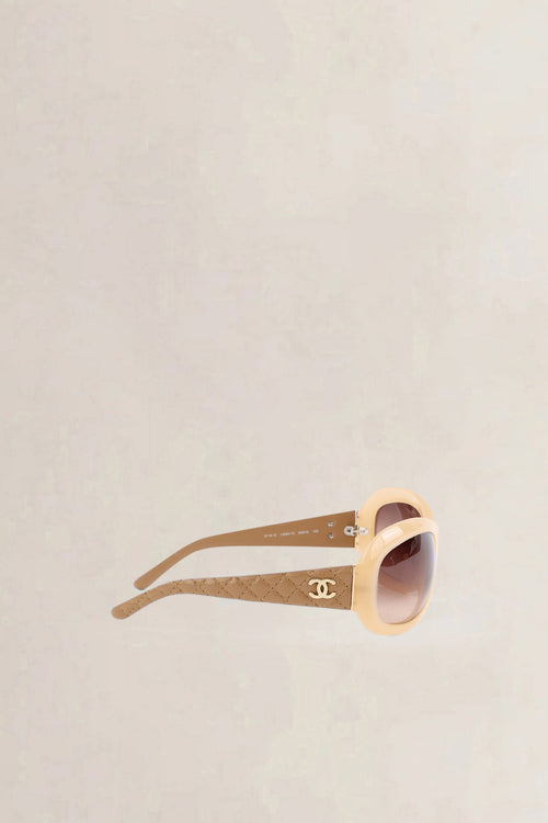 Chanel Beige Interlocking CC Logo Oversize Sunglasses