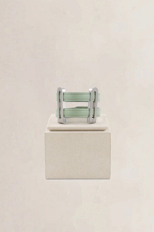 Delvaux Olive Green Leather Double D Bracelet