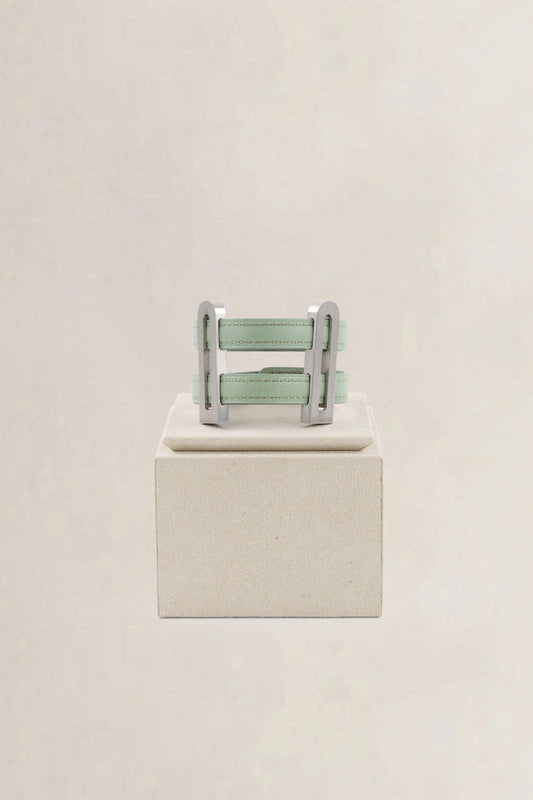 Delvaux Olive Green Leather Double D Bracelet