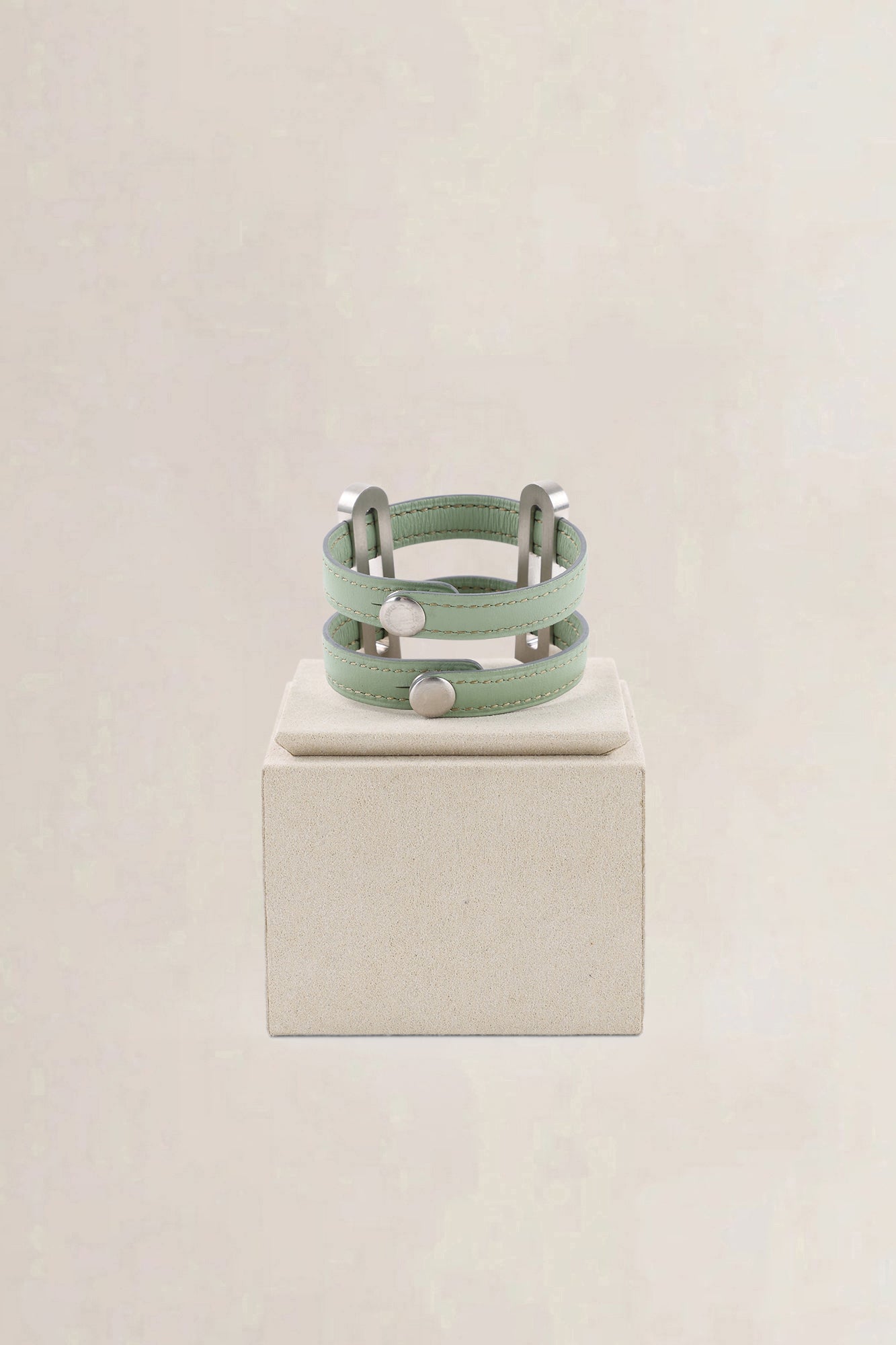 Delvaux Olive Green Leather Double D Bracelet