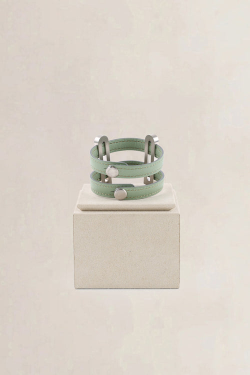 Delvaux Olive Green Leather Double D Bracelet