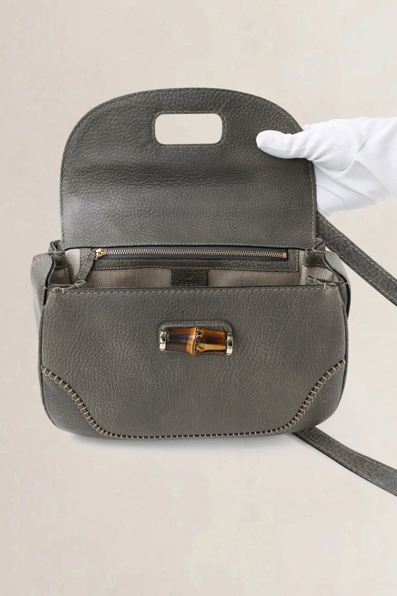 Gucci Grey Peggy Bamboo Shoulder Bag