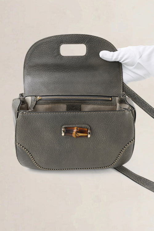 Gucci Grey Peggy Bamboo Shoulder Bag
