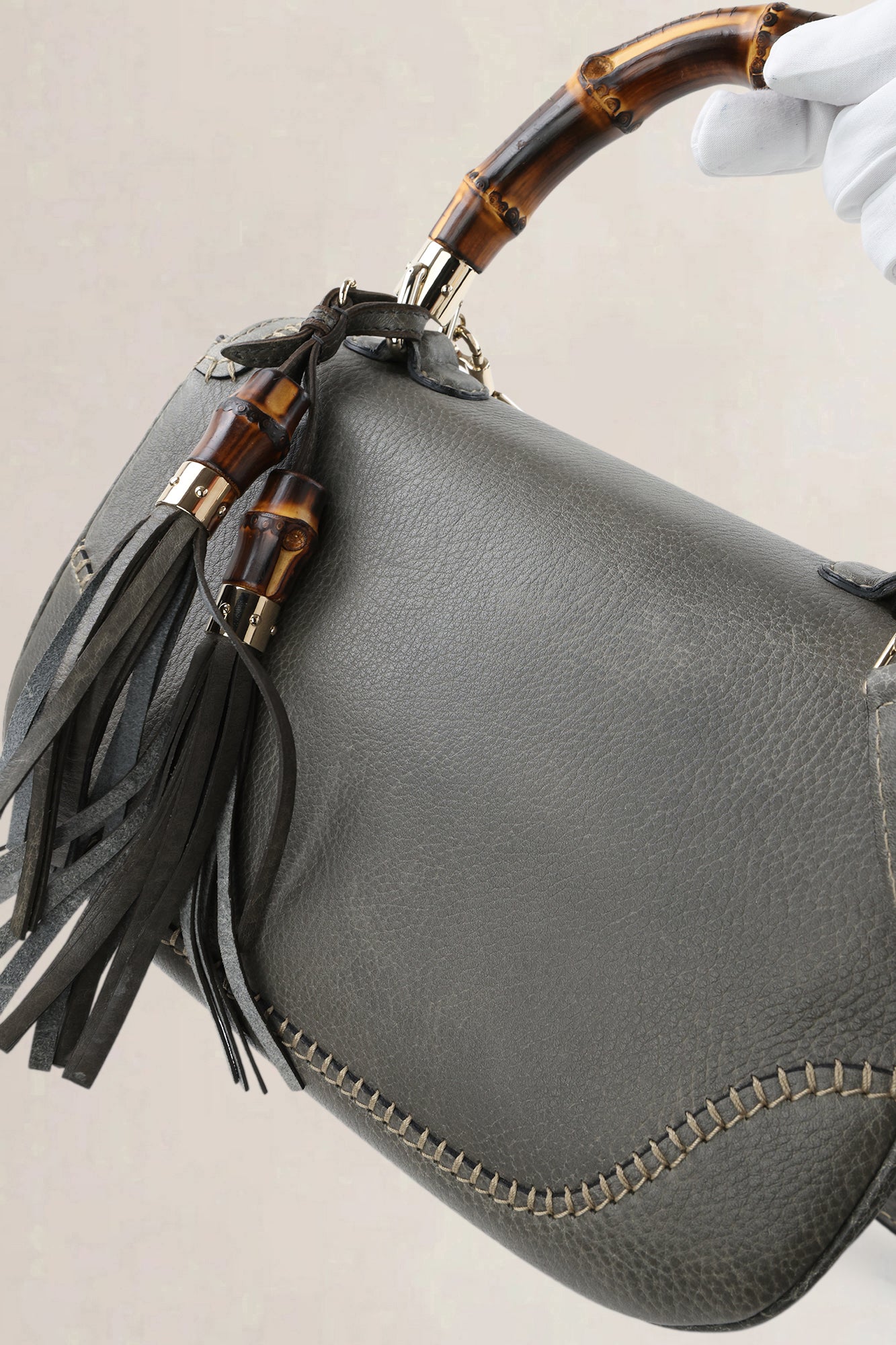 Gucci Grey Peggy Bamboo Shoulder Bag