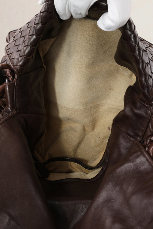 Bottega Veneta Dark Brown Intrecciato Braided Double-Flap Shoulder Bag