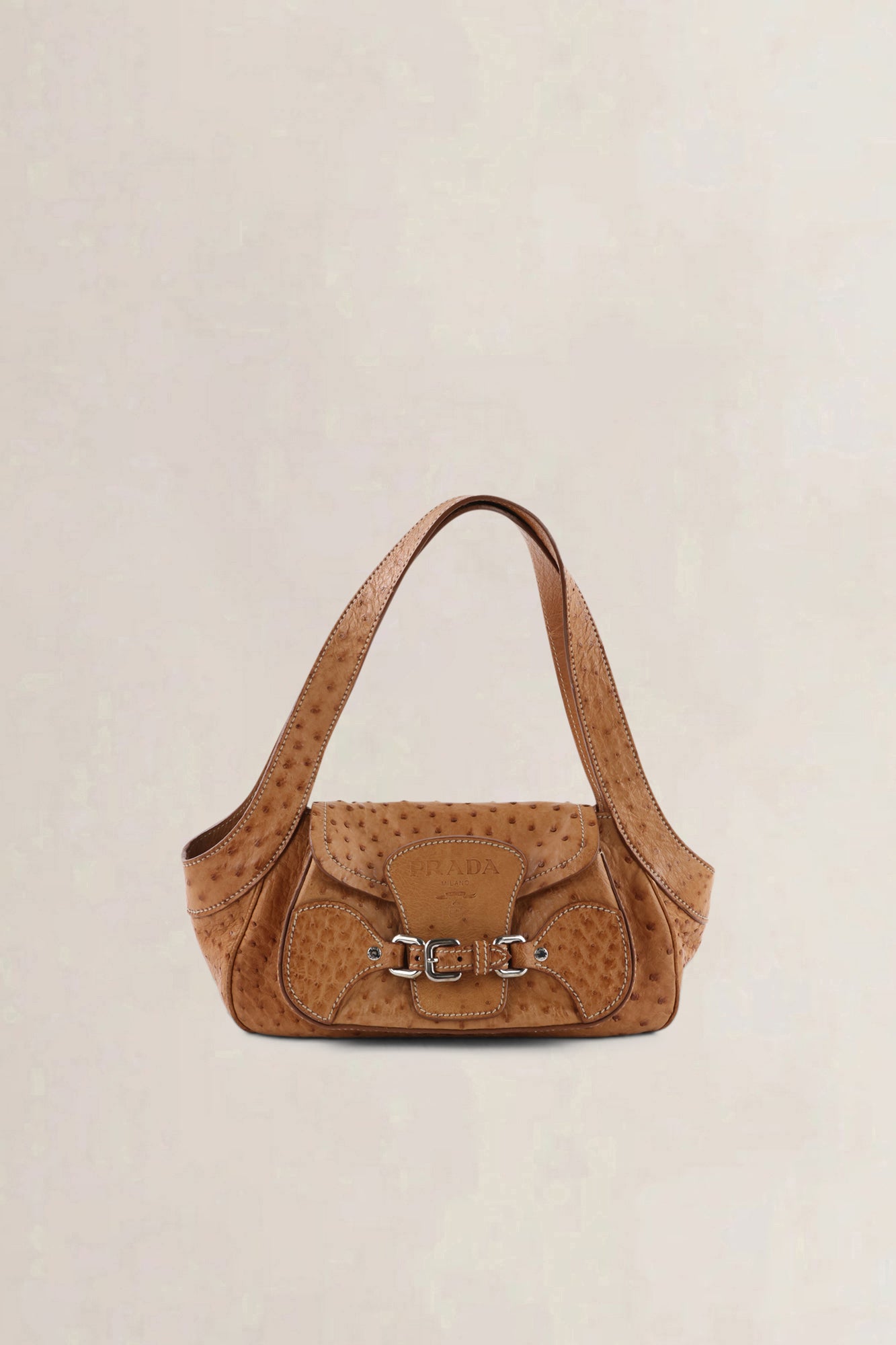 Prada Brown Ostrich Leather Shoulder Bag