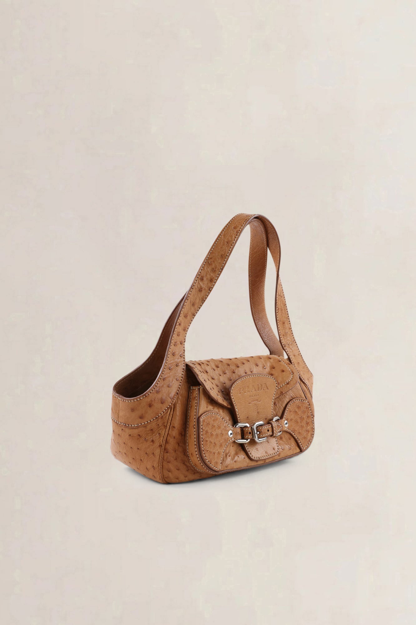 Prada Brown Ostrich Leather Shoulder Bag