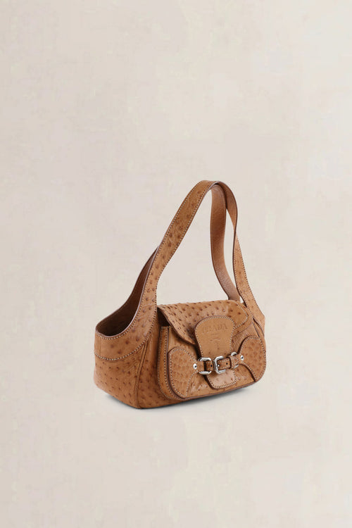 Prada Brown Ostrich Leather Shoulder Bag
